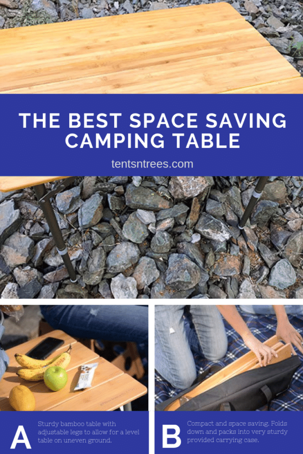 Beckworth & Co. Large Bamboo Folding Table review. The most portable camping tale you will find. A great option for those looking to save space. #TentsnTrees #campingtable