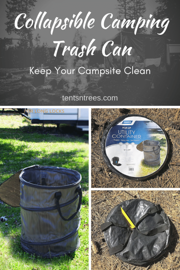 Camco Collapsible Trash Can. Great for easily keeping your campsite clean. #TentsnTrees #campinggear