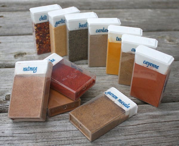 Bring camping cooking spices in old tic tac containers.