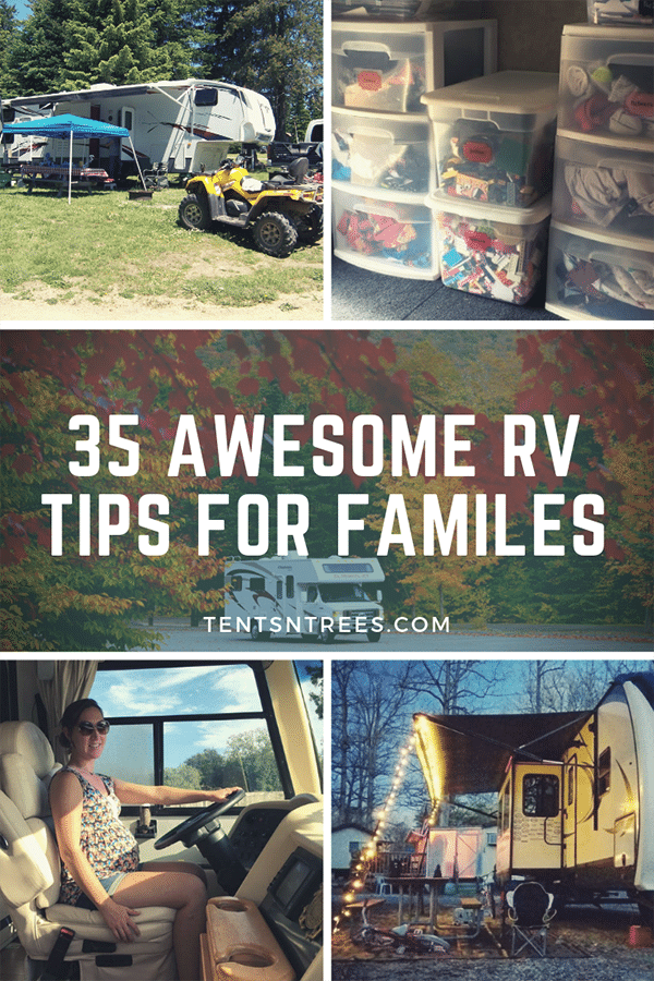 35 best RV camping tips for families. These are awesome tips and hacks. #TentsnTrees