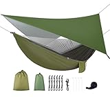 FIRINER Camping Hammock with Rain Fly Tarp and Mosquito Net Portable Single Double Hammock Tent with Tree Strap Backpacking Hammock with Rain Cover for Hiking Travel Yard Activities Green