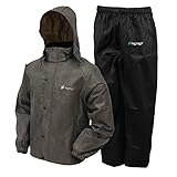 FROGG TOGGS Men's Standard Classic All-Sport Waterproof Breathable Rain Suit, Stone Jacket/Black Pants, Large