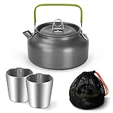 Odoland 1.2L Camping Kettle Set with 2 Cups, Lightweight Aluminum Camp Tea Coffee Pot with 2 Stainless Steel Cups for Hiking, Backpacking, Camping and Picnic, Carrying Bag