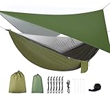 FIRINER Camping Hammock with Rain fly Tarp and Mosquito Net Portable Single Double Hammock Tent with Tree Strap Backpacking Hammock with Rain Cover for Hiking Travel Yard Activities Green