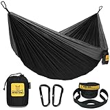 Wise Owl Outfitters Hammock for Camping Single Hammocks Gear for The Outdoors Backpacking Survival or Travel - Portable Lightweight Parachute Nylon SO Black & Grey