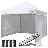 Eurmax USA 10'x10' Pop-up Canopy Tent Commercial Instant Canopies with 4 Removable Zipper End Side Walls and Roller Bag, Bonus 4 SandBags(White)
