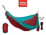 GRAND TRUNK Print Hammock - Double Hammock for Indoor and Outdoor Adventures, Camping, Hiking, and The Beach - Tree Hanging Kit Included, Two-Toned Colors (Aqua/Maroon)