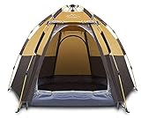 Toogh 2-3-4 Person Camping Tent 60 Seconds Easy Quick Set Up Tent Waterproof Pop Up Dome Family Hexagon Outdoor Sports Backpacking Tents Double Layer Flysheet Camping Sun Shelters (Coffee)