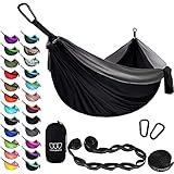 Gold Armour Camping Hammock - XL Double Hammock Portable Hammock Camping Accessories Gear for Outdoor Indoor with Tree Straps, USA Based Brand (Black and Gray)