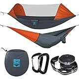 Camping Hammock with Mosquito Net - Ripstop Nylon - Ultralight Hammock Tent Bundle with Bug Netting, Straps, Carabiners