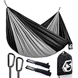 Foxelli Camping Hammock – Lightweight Parachute Nylon Portable Hammock with Tree Ropes and Carabiners, Perfect for Outdoors, Backpacking, Hiking, Camping, Travel, Beach, Backyard & Garden