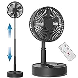 Koonie 8-inch Foldaway Oscillating Fan with Remote Control, 7200mAh Rechargeable Battery Operated Pedestal Fan for Bedroom, Timer, 4 Speed, Fast Charging Portable Table Fan for Camping, Outdoor, Room