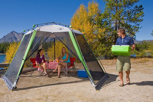 Use a canopy to create a dry place for gathering or cooking.