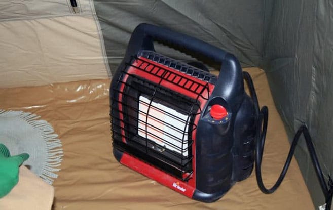 Mr Heater Buddy in a tent.