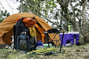 Camping gear at a campsite